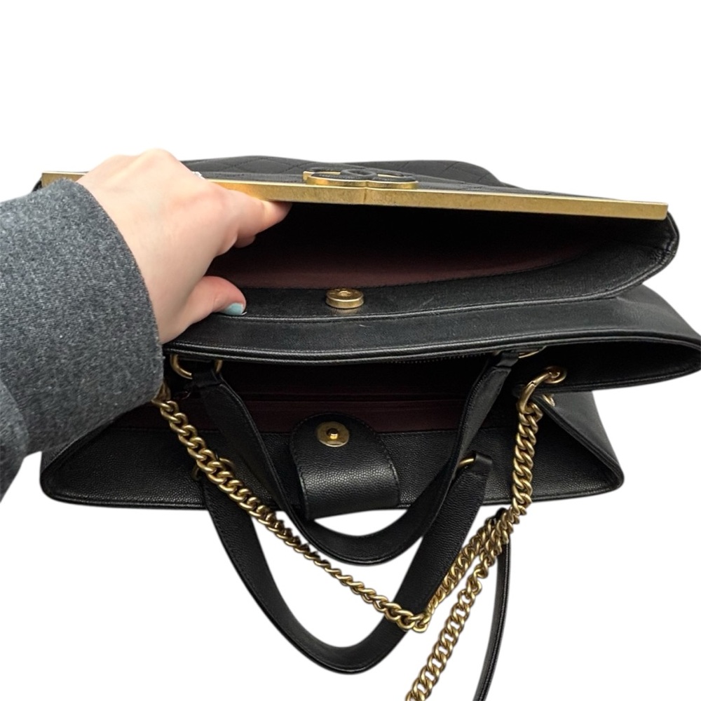 Chanel Dark Navy and Gold Accents Quilted Tote Bag - Picture 9 of 13